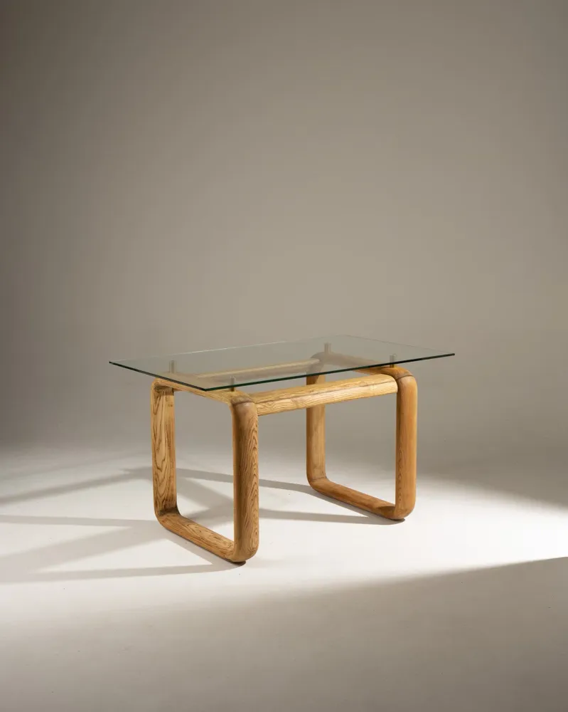 BUREAU EN BOIS ET VERRE, BURKHARD VOGTHERR POUR ROSENTHAL, 1980s