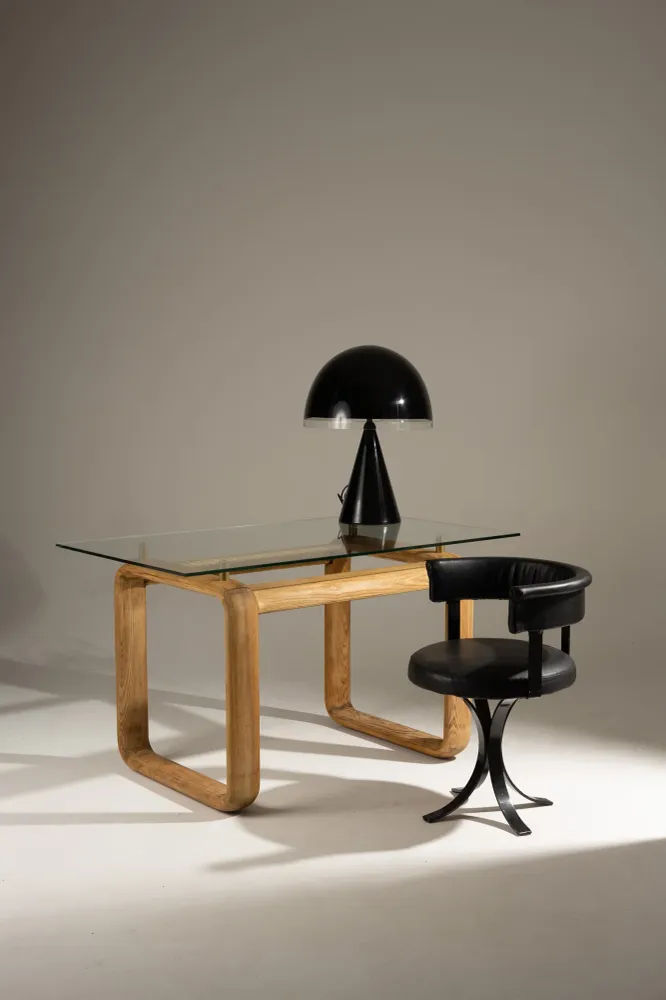 BUREAU EN BOIS ET VERRE, BURKHARD VOGTHERR POUR ROSENTHAL, 1980s