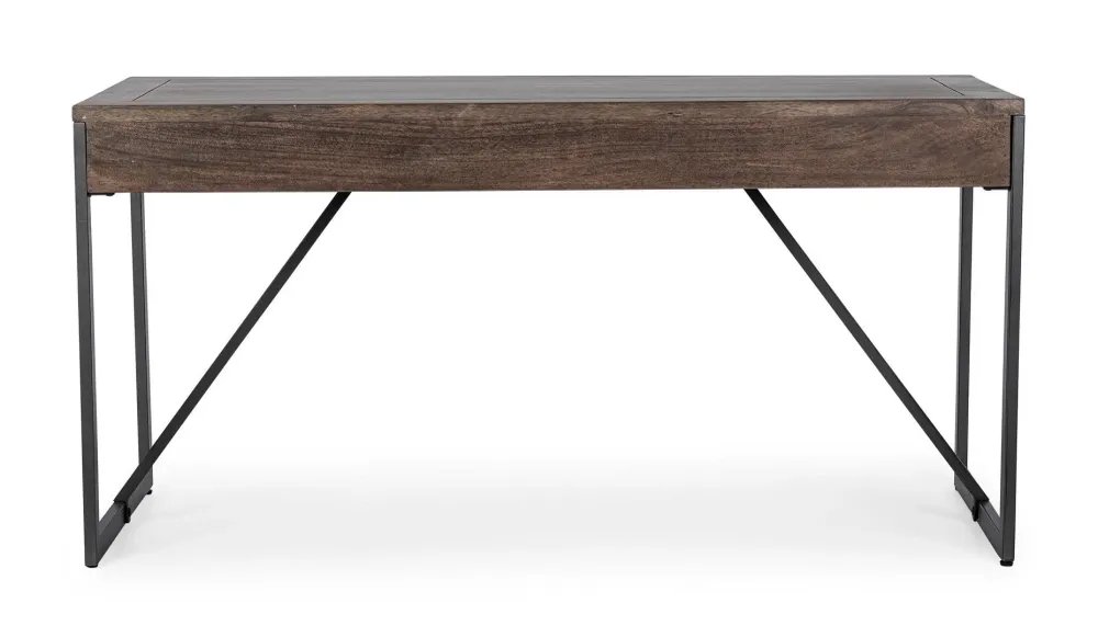 Bureau "Calixte" à 3 tiroirs, structure en manguier et acier, style industriel, 153x66x75,8h