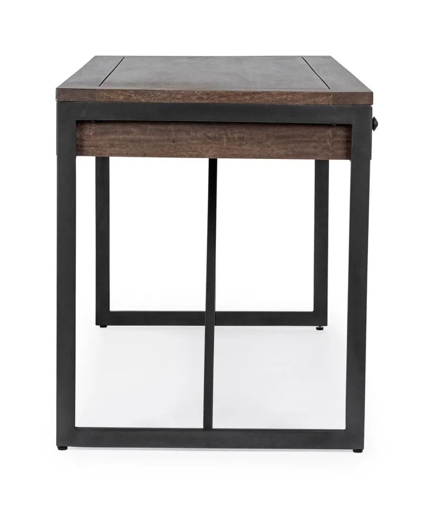 Bureau "Calixte" à 3 tiroirs, structure en manguier et acier, style industriel, 153x66x75,8h