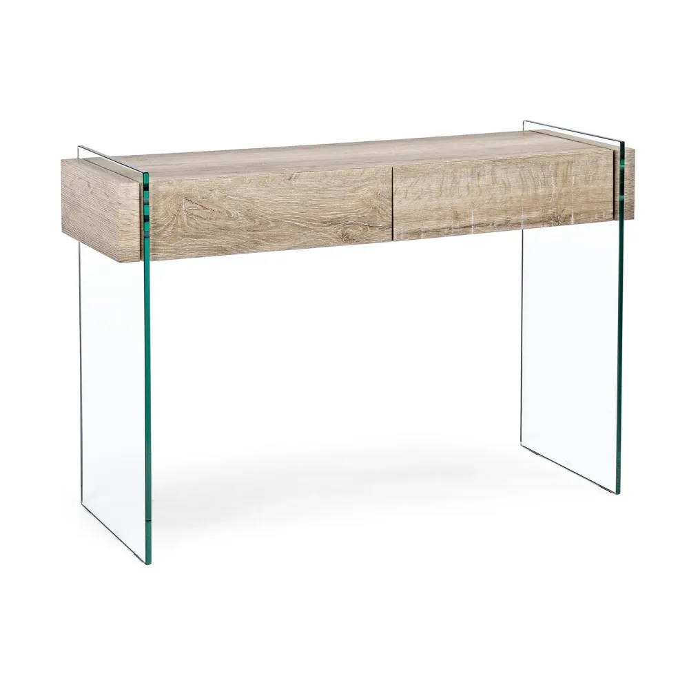 Bureau et chambre moderne en bois "Kenya" avec pieds en verre trempé de 110 cm