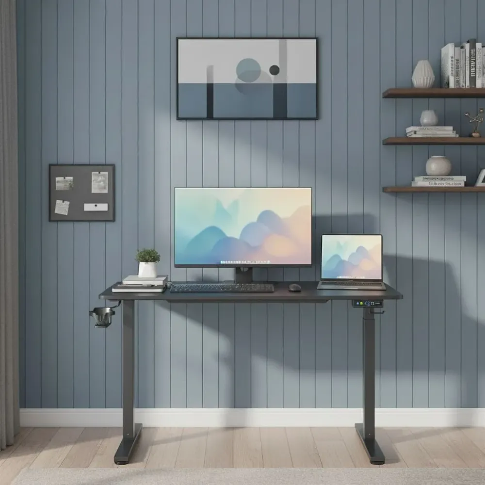 Bureau Assis Debout Électrique 120×60 cm - Réglage de Hauteur Intelligent avec Mémoire de Positions Bureau Cosy