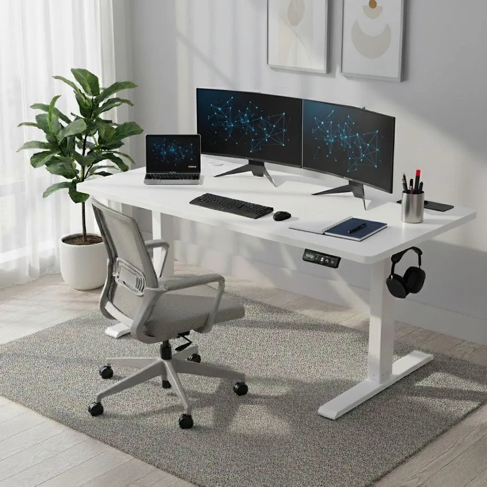Bureau Assis Debout Électrique Réglable en Hauteur 140-160 cm avec Moteur Silencieux Bureau Cosy