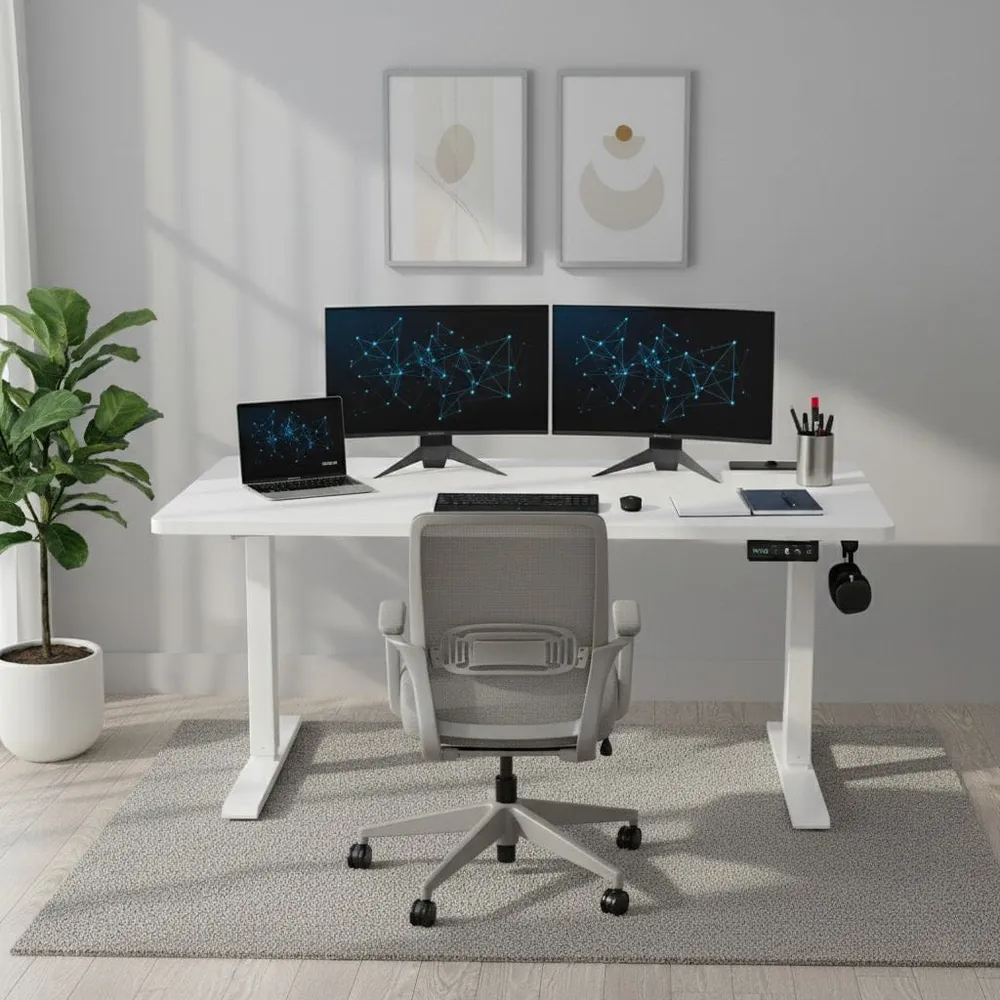 Bureau Assis Debout Électrique Réglable en Hauteur 140-160 cm avec Moteur Silencieux Bureau Cosy