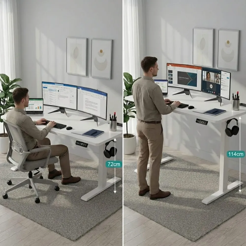 Bureau Assis Debout Électrique Réglable en Hauteur 140-160 cm avec Moteur Silencieux Bureau Cosy