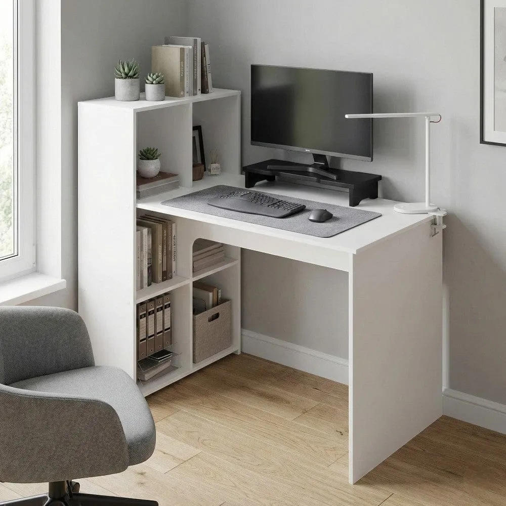 Bureau Blanc LYRAX 120x60 : Espace optimisé - Bibliothèque réversible Bureau Cosy