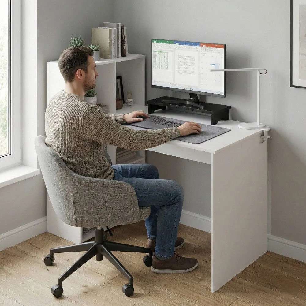 Bureau Blanc LYRAX 120x60 : Espace optimisé - Bibliothèque réversible Bureau Cosy