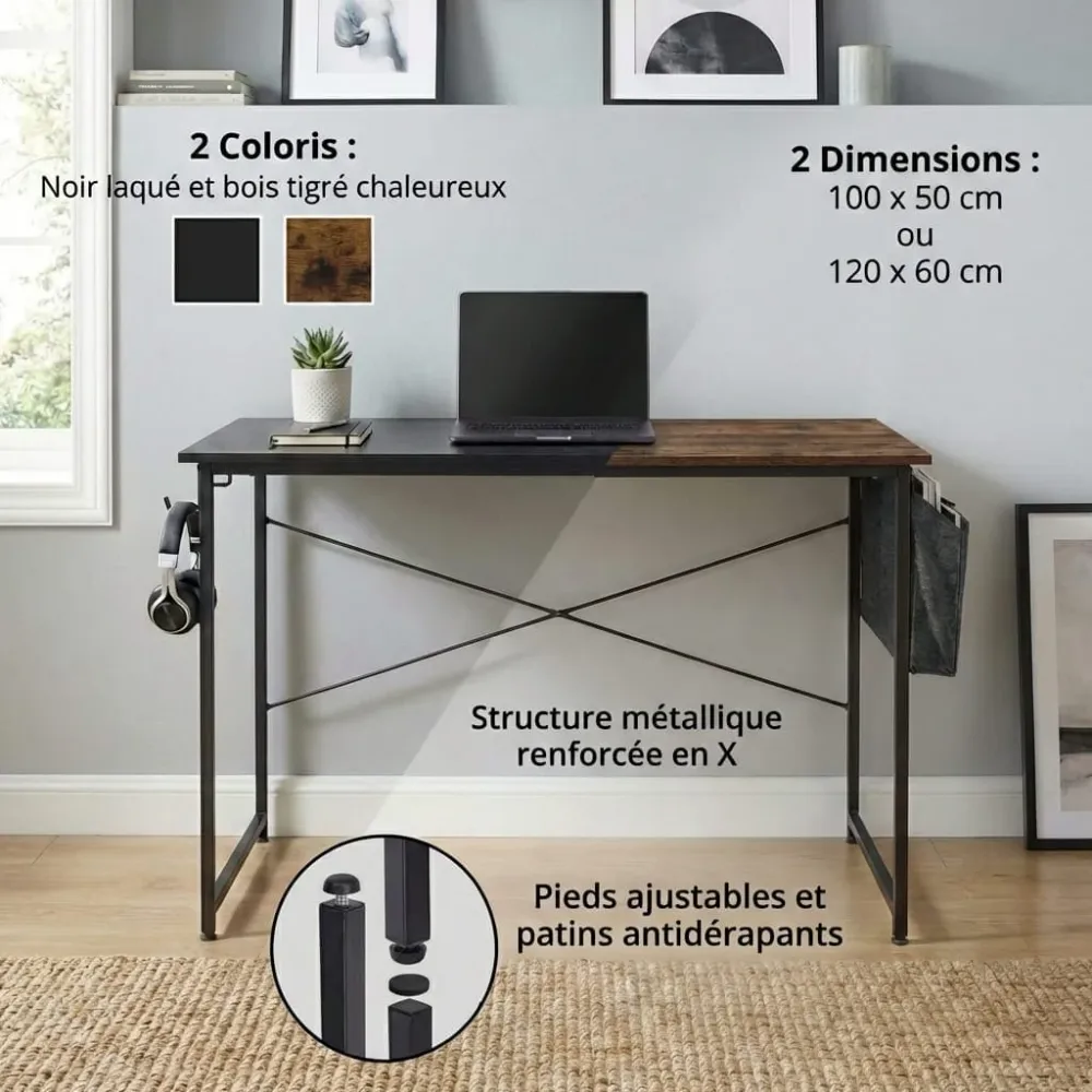 Bureau Bois MDF Compact avec Rangement - 100cm/120cm Bureau Cosy