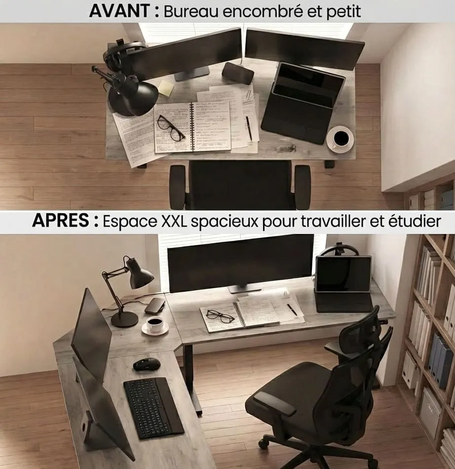 Bureau d'Angle en L 149x149 cm - Station de Travail Gain d'Espace pour Home Office Bureau Cosy