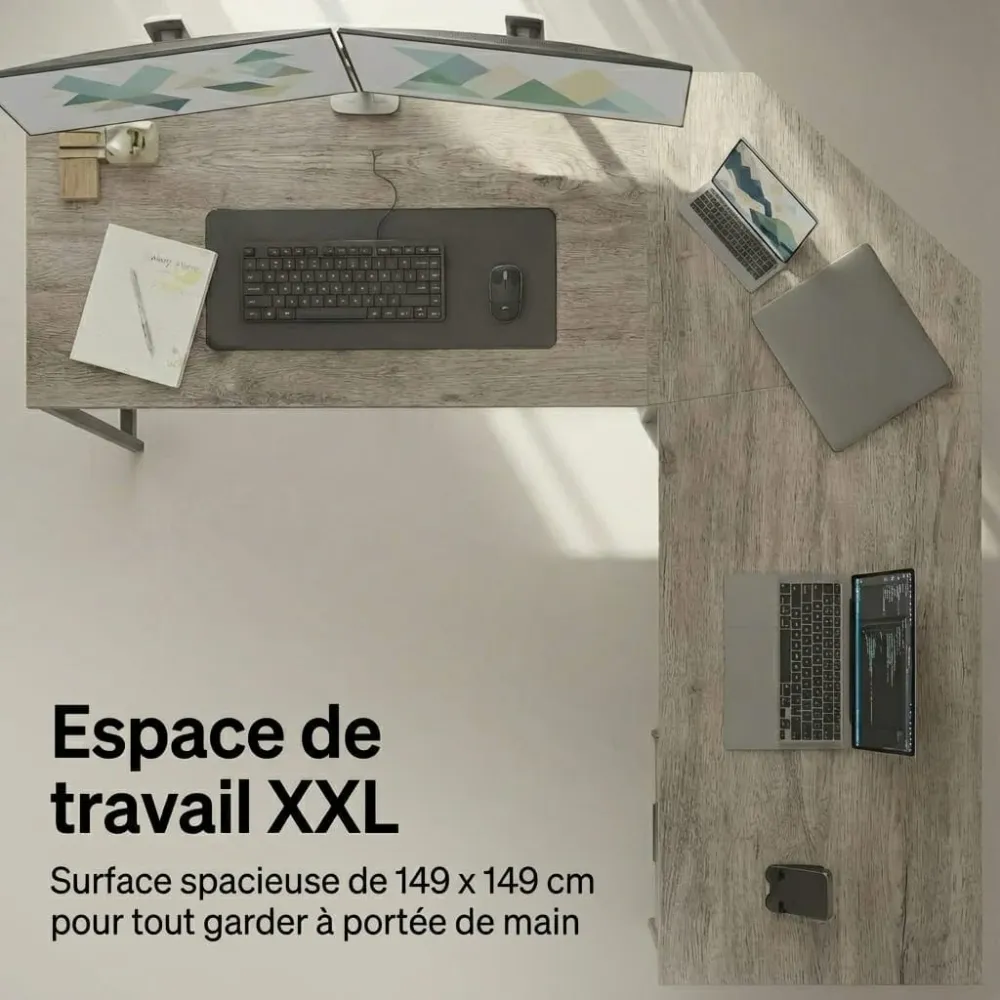 Bureau d'Angle en L 149x149 cm - Station de Travail Gain d'Espace pour Home Office Bureau Cosy