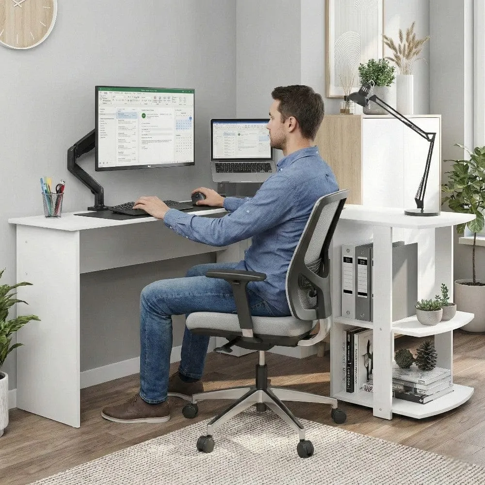 Bureau d'angle Blanc ORIZON 140x140 : Espace optimisé - Style épuré Bureau Cosy