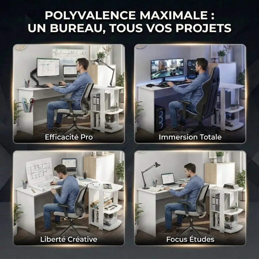 Bureau d'angle Blanc ORIZON 140x140 : Espace optimisé - Style épuré Bureau Cosy