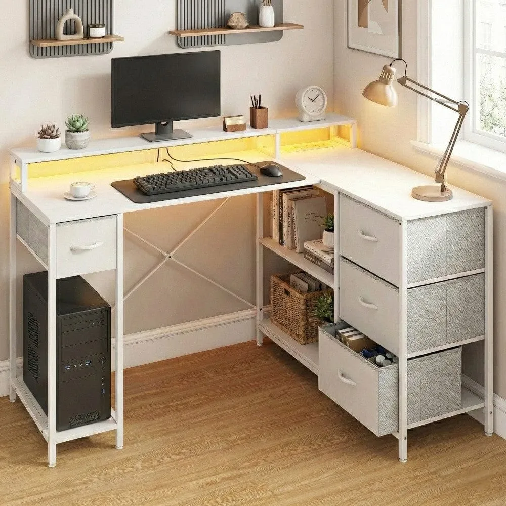 Bureau d'angle blanc ZENITH 140x100 : Espace Max - LED & Charge Intégrée Bureau Cosy