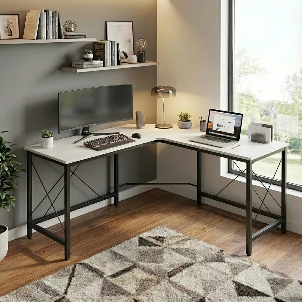 Bureau d'Angle XXL 150x150 cm | Station Pro Ultra-Stable Finition Bois Blanc Bureau Cosy