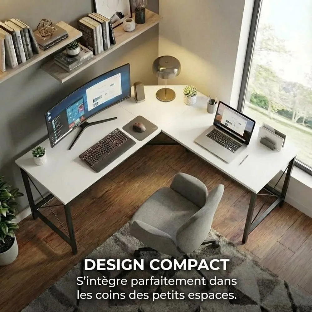 Bureau d'Angle XXL 150x150 cm | Station Pro Ultra-Stable Finition Bois Blanc Bureau Cosy