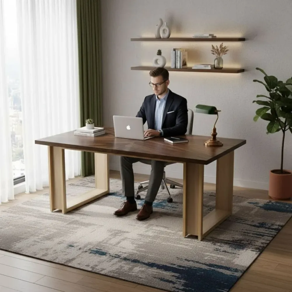 Bureau Design en Bois Massif 160 cm – Station de Travail Premium & Structure Luge Ultra-Stable Bureau Cosy