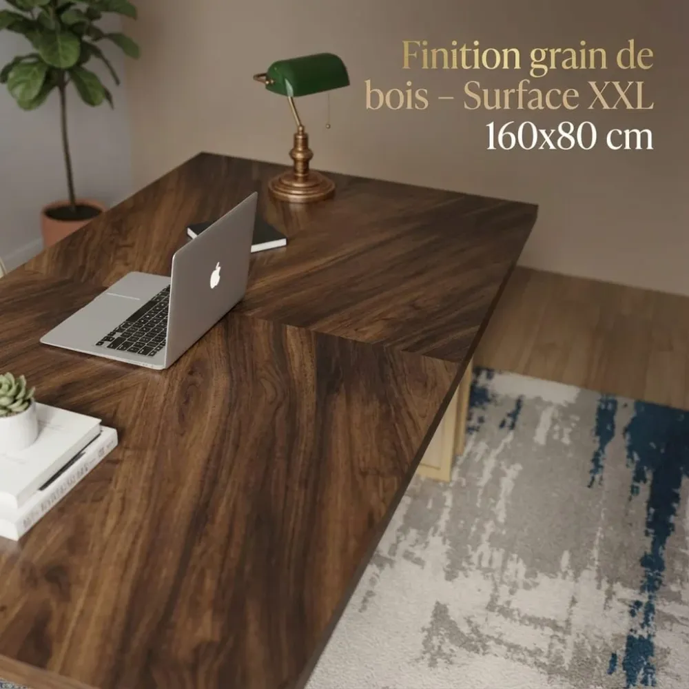 Bureau Design en Bois Massif 160 cm – Station de Travail Premium & Structure Luge Ultra-Stable Bureau Cosy