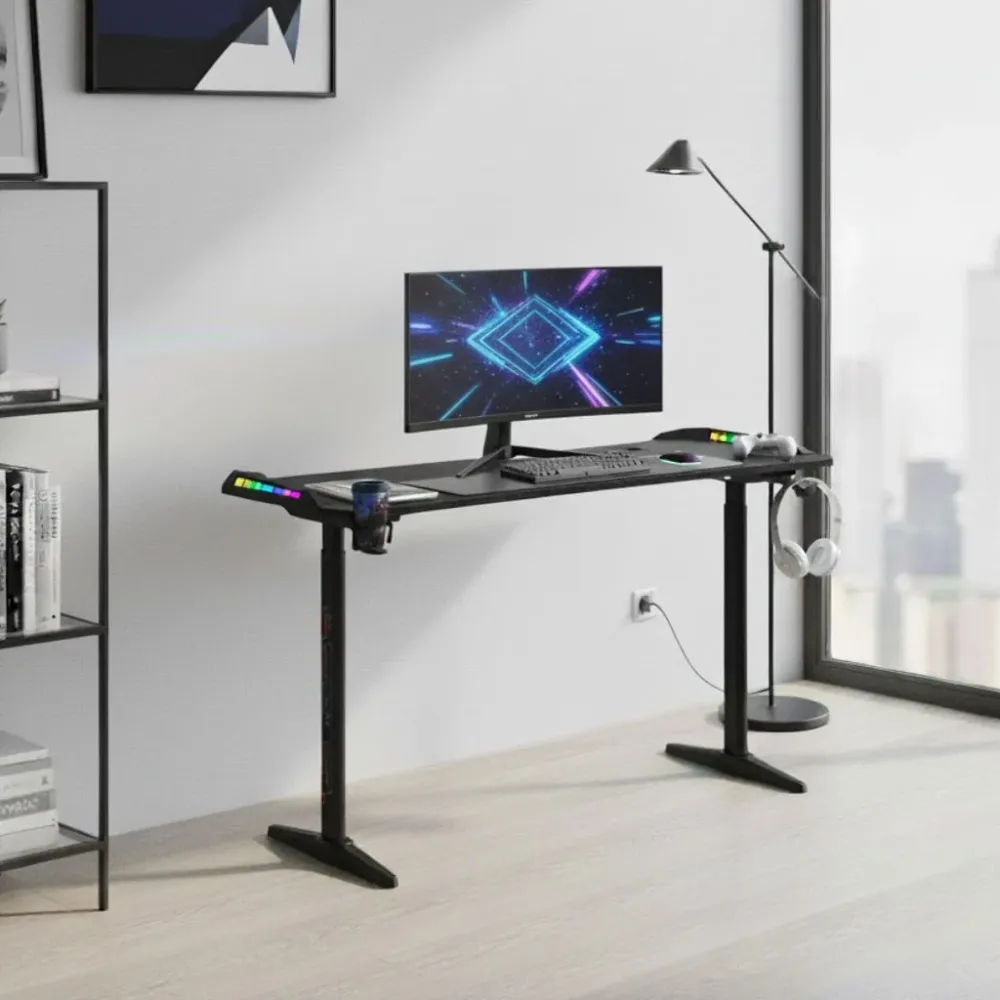 Bureau Gaming Pro XXL 160cm : Station Assis-Debout Ergonomique avec Éclairage RGB Intégré Bureau Cosy
