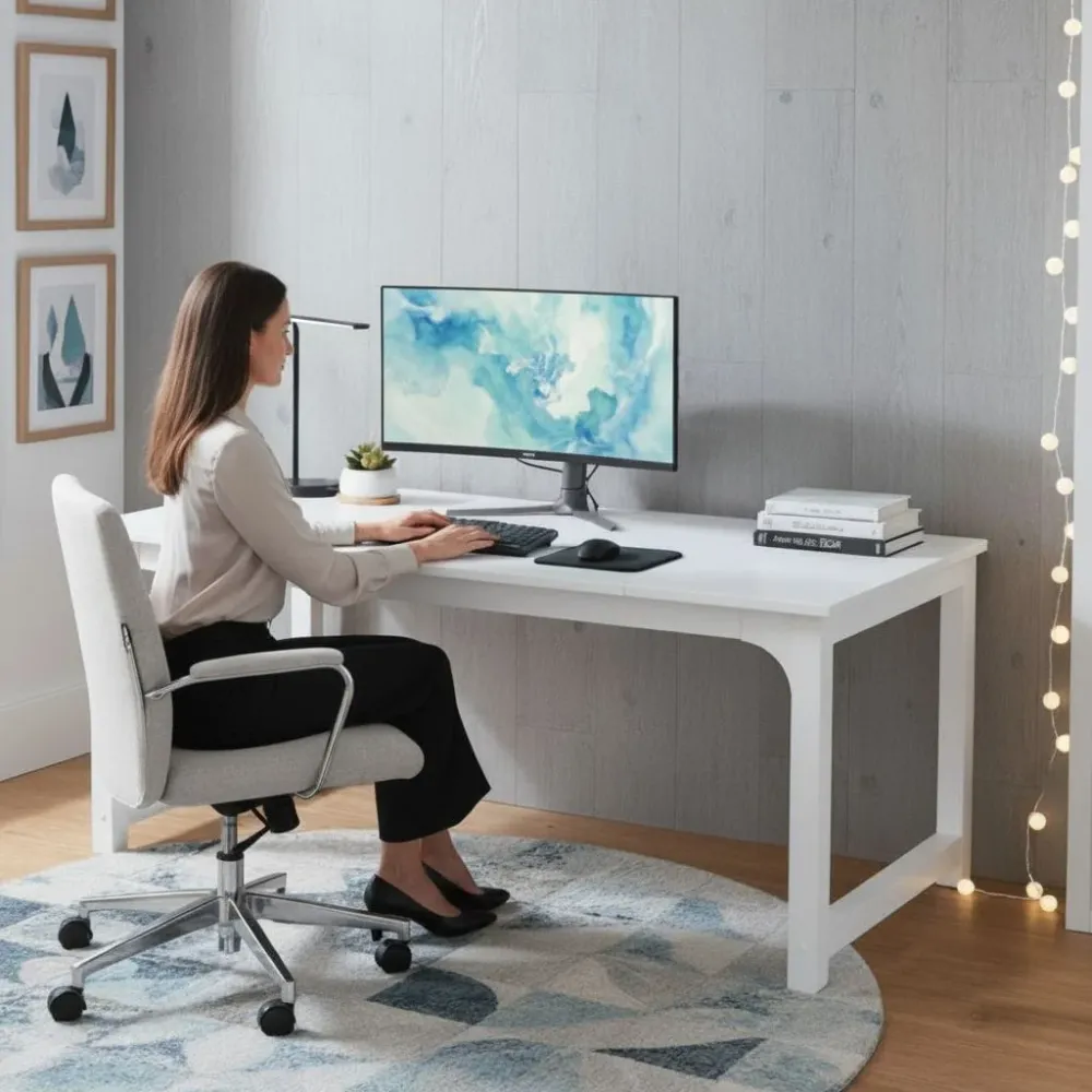 Bureau Pro Design 160 cm : Performance XXL et Stabilité Totale – Blanc Minimaliste Bureau Cosy