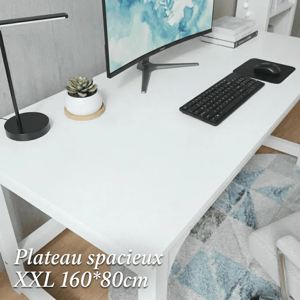 Bureau Pro Design 160 cm : Performance XXL et Stabilité Totale – Blanc Minimaliste Bureau Cosy