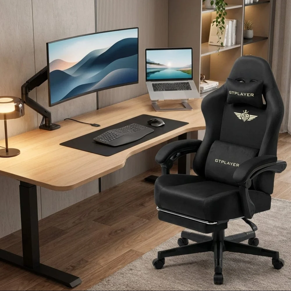 Chaise de Bureau Ergonomique Premium – Assise "Confort Canapé" en Tissu Suédé Respirant & Repose-Pieds Rétractable Bureau...