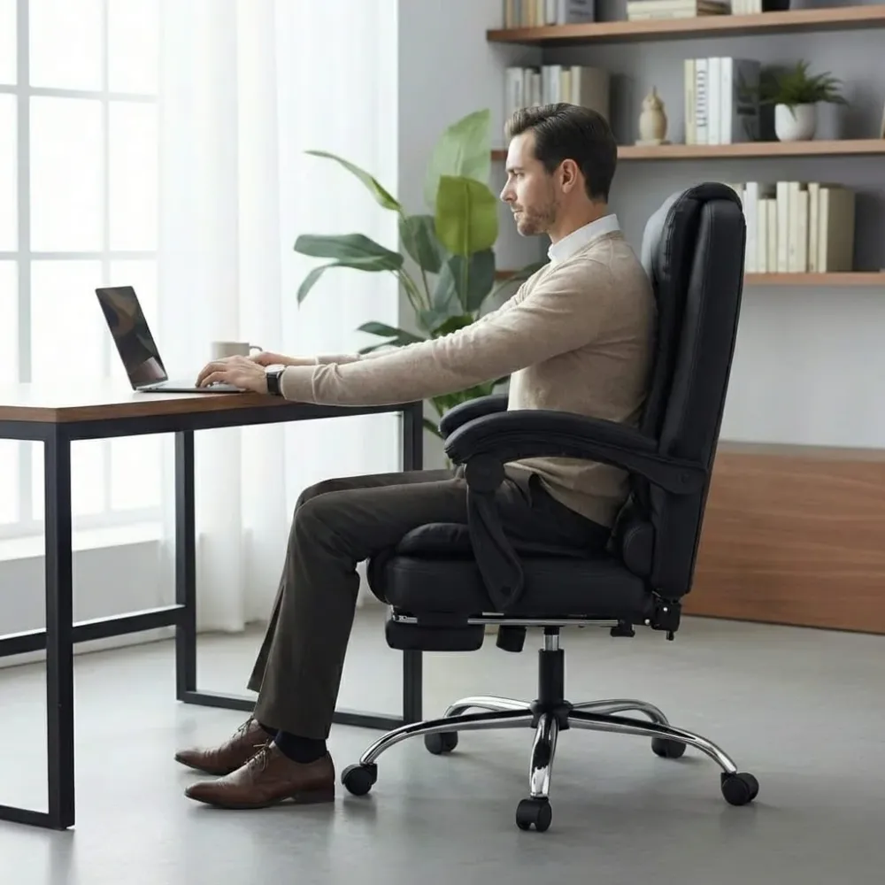 Fauteuil de Bureau Ergonomique avec Repose-Pieds - Dossier Haut Inclinable Bureau Cosy