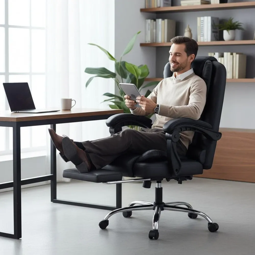 Fauteuil de Bureau Ergonomique avec Repose-Pieds - Dossier Haut Inclinable Bureau Cosy
