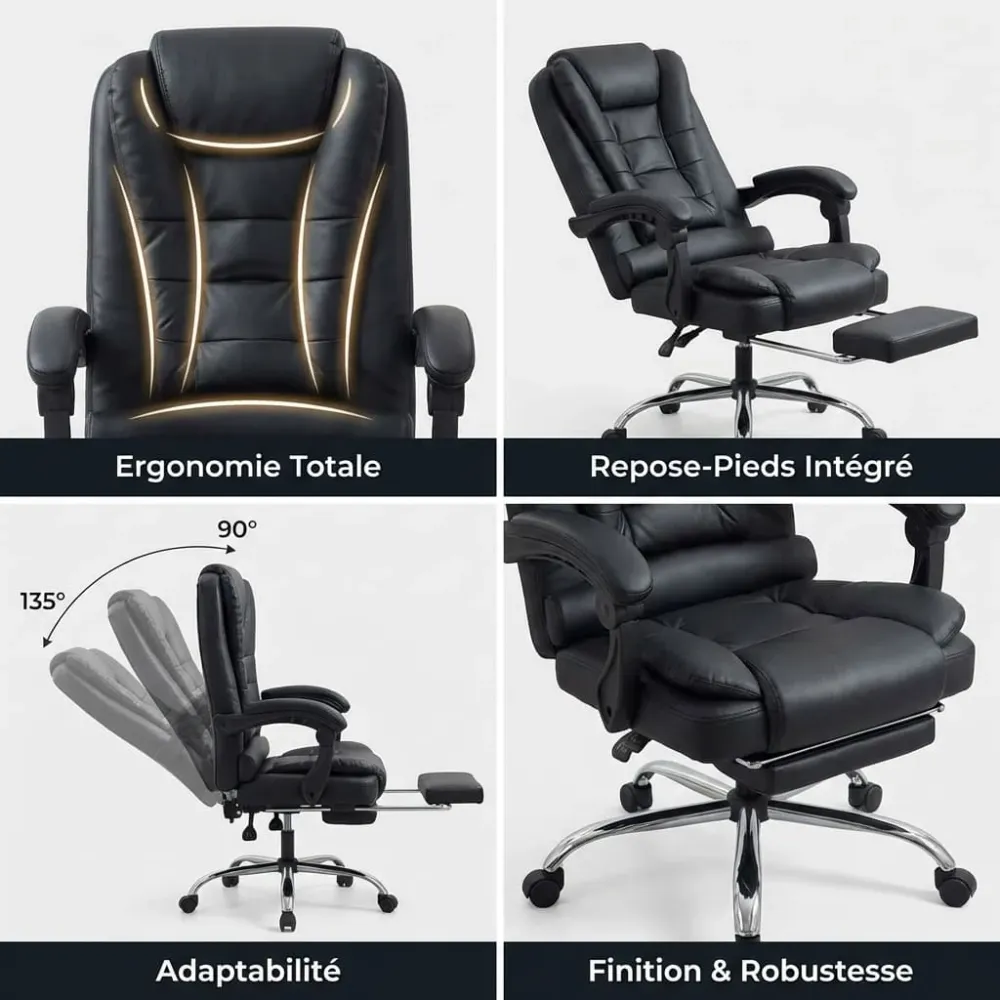 Fauteuil de Bureau Ergonomique avec Repose-Pieds - Dossier Haut Inclinable Bureau Cosy