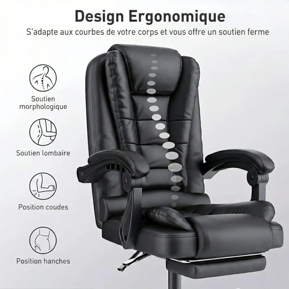 Fauteuil de Bureau Ergonomique avec Repose-Pieds - Dossier Haut Inclinable Bureau Cosy