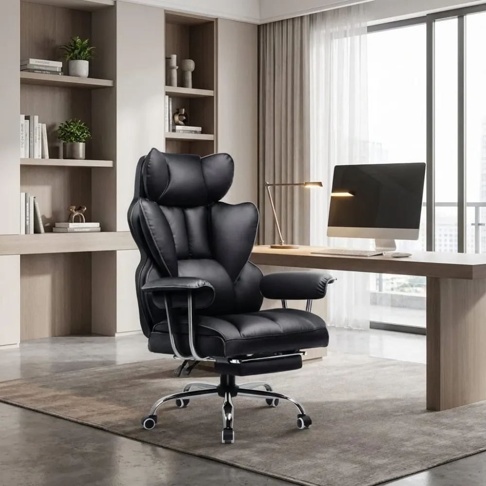 Fauteuil de Bureau Ergonomique avec Repose-Pieds Intégré et Support Lombaire 4D Bureau Cosy