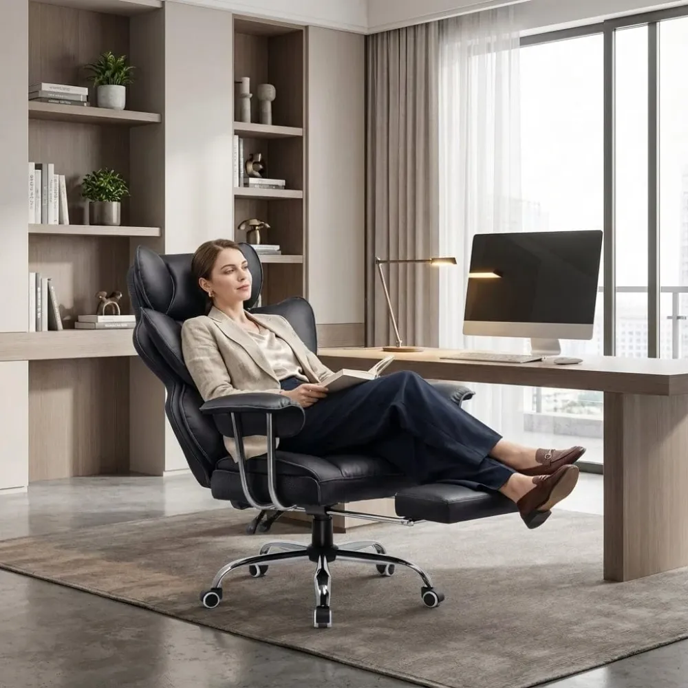 Fauteuil de Bureau Ergonomique avec Repose-Pieds Intégré et Support Lombaire 4D Bureau Cosy