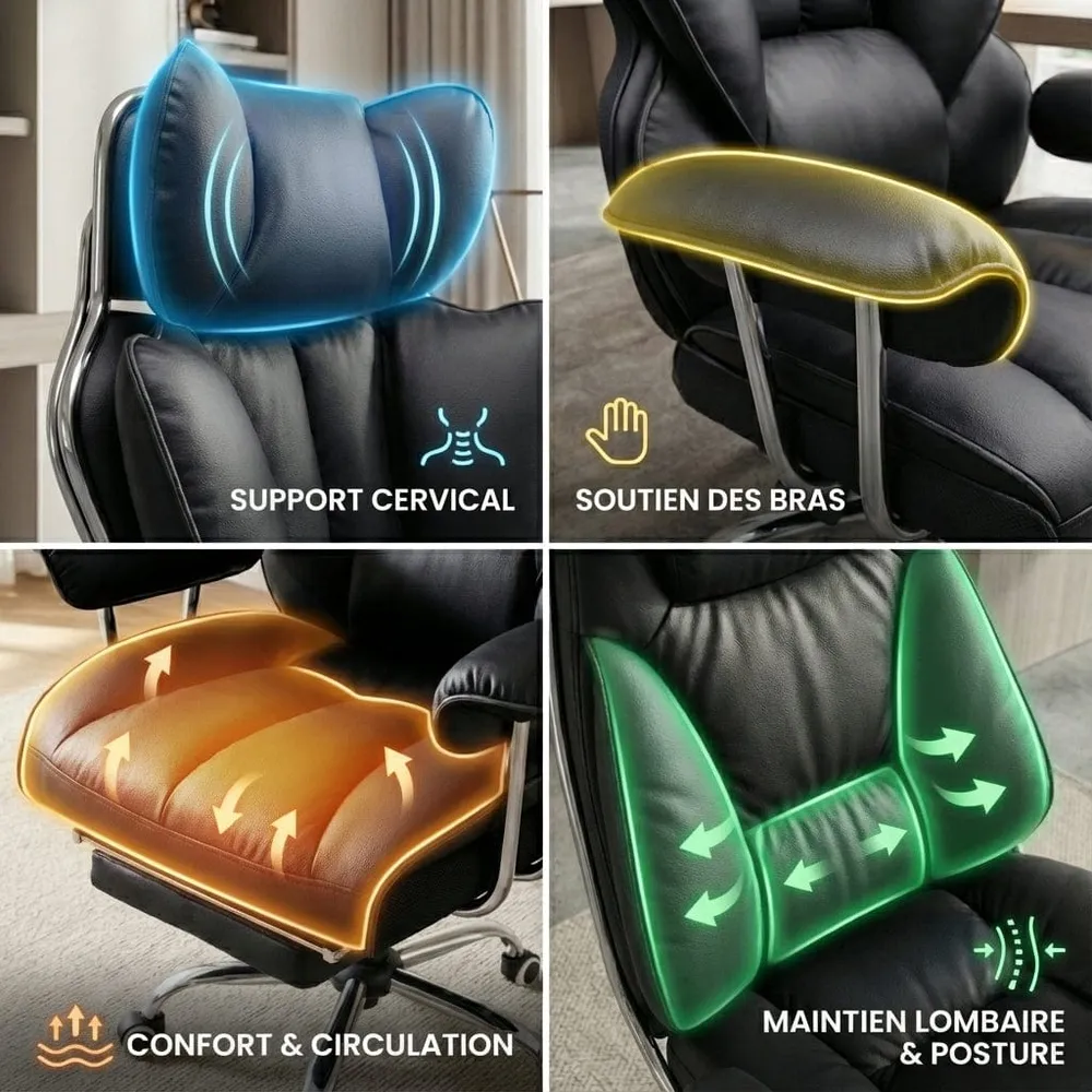 Fauteuil de Bureau Ergonomique avec Repose-Pieds Intégré et Support Lombaire 4D Bureau Cosy