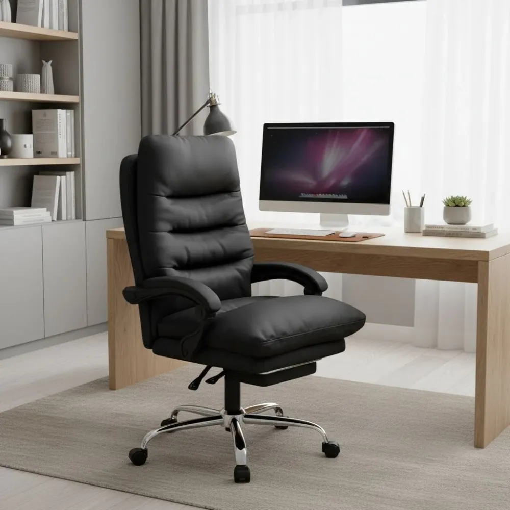 Fauteuil de Bureau Ergonomique avec Repose-Pieds Rétractable - Dossier Inclinable 135° Bureau Cosy