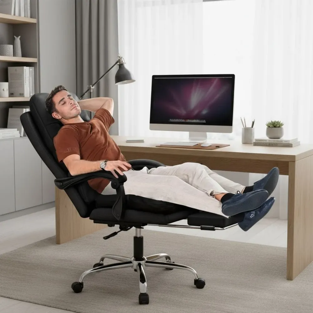 Fauteuil de Bureau Ergonomique avec Repose-Pieds Rétractable - Dossier Inclinable 135° Bureau Cosy