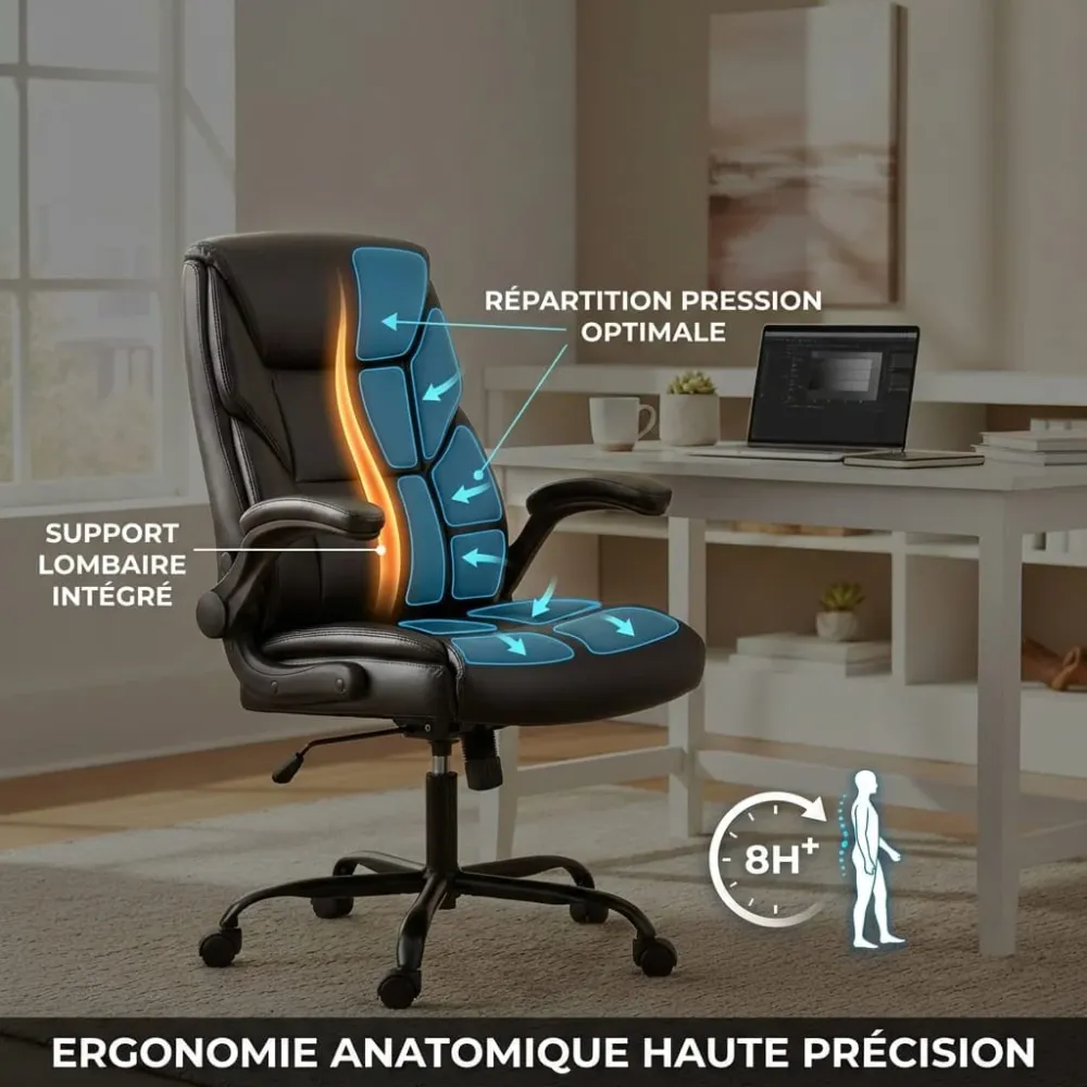 Fauteuil de Bureau Ergonomique Exécutif avec Support Lombaire et Accoudoirs Rembourrés Bureau Cosy