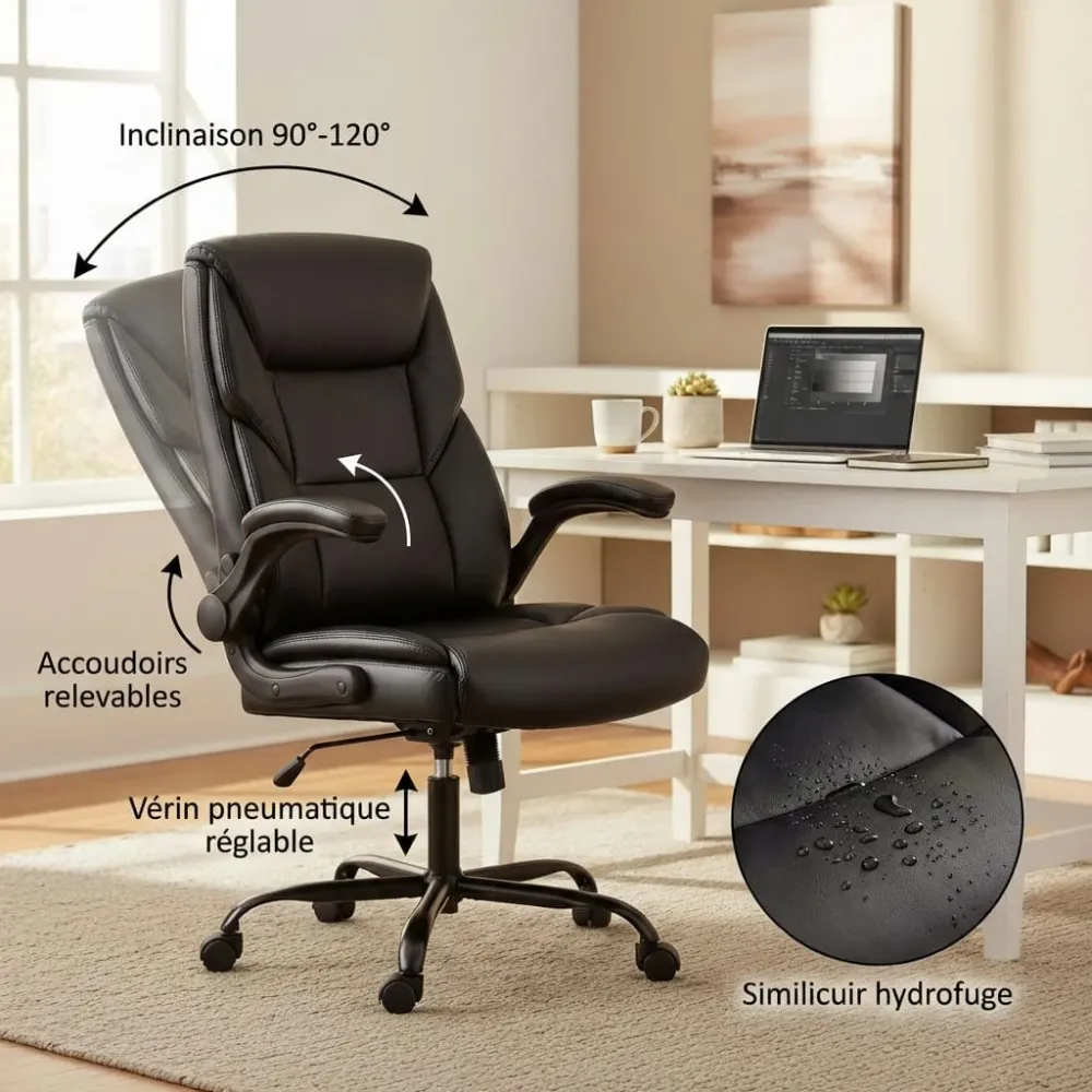 Fauteuil de Bureau Ergonomique Exécutif avec Support Lombaire et Accoudoirs Rembourrés Bureau Cosy