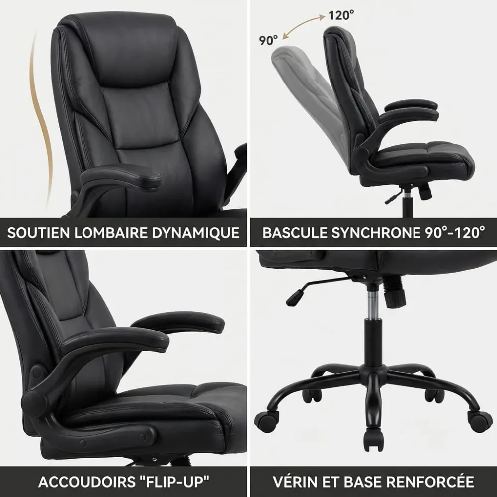 Fauteuil de Bureau Ergonomique Exécutif avec Support Lombaire et Accoudoirs Rembourrés Bureau Cosy