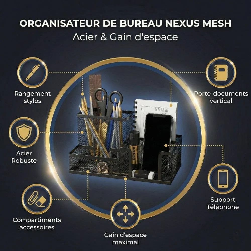 Organisateur de bureau Nexus Mesh : Gain d'espace & Organisation Minimaliste Bureau Cosy