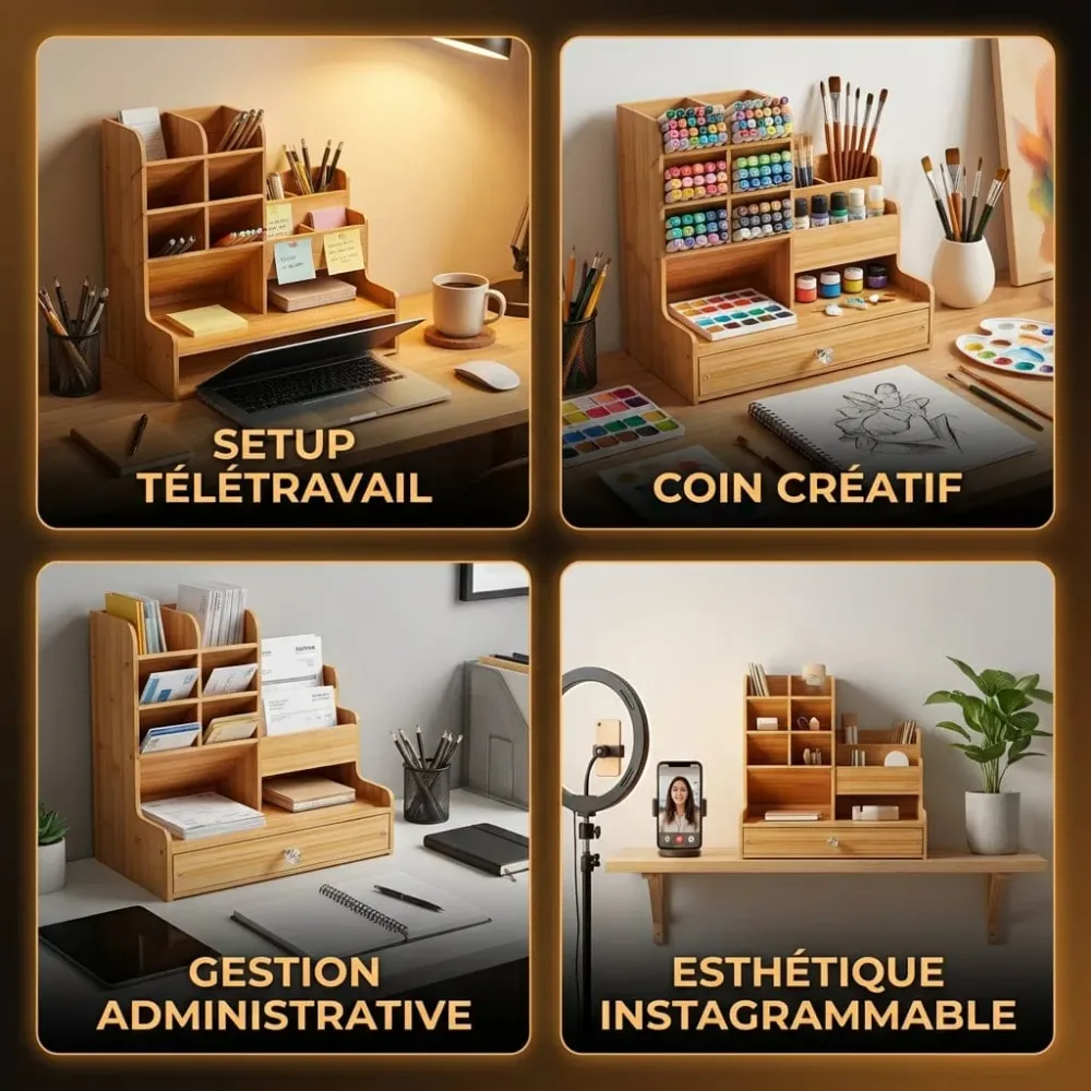 Organisateur de bureau WOODLY : Accès Instantané - Gain d'Espace Bureau Cosy