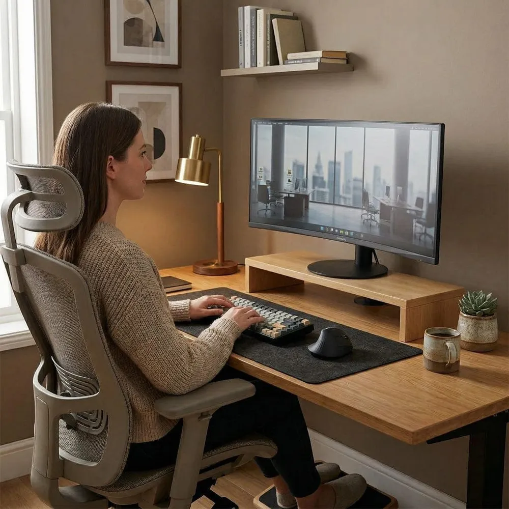 Support écran Oak 8 - Bois Premium | Rangement & Posture Ergonomique Bureau Cosy