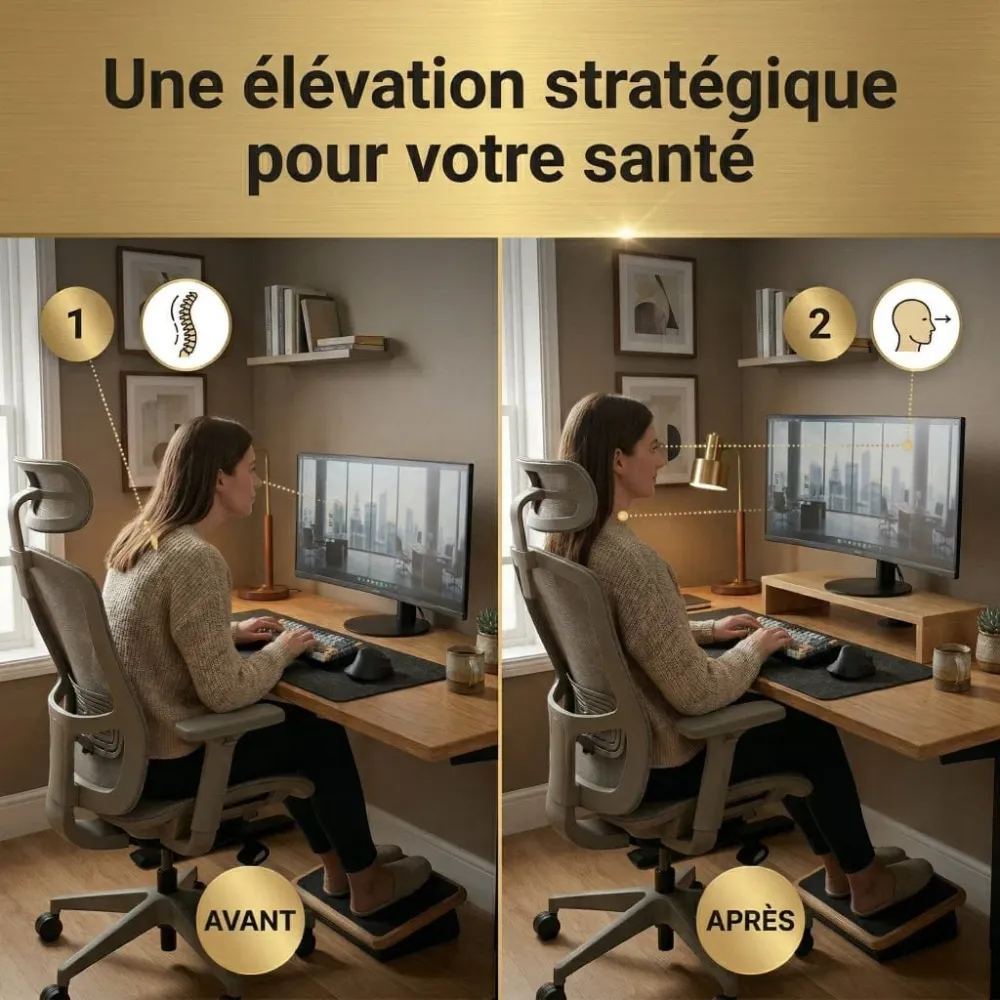 Support écran Oak 8 - Bois Premium | Rangement & Posture Ergonomique Bureau Cosy