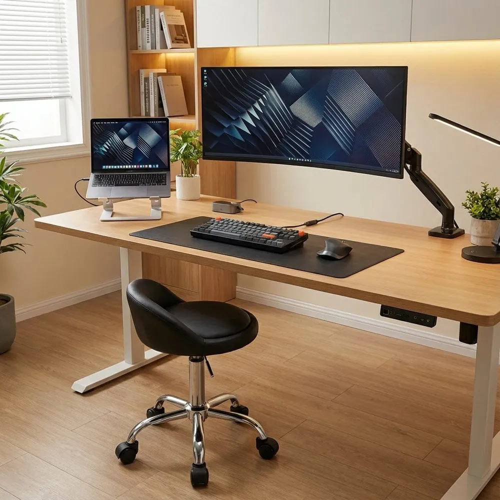 Tabouret de Bureau Pivotant à Roulettes - Hauteur Réglable avec Dossier Bas Bureau Cosy