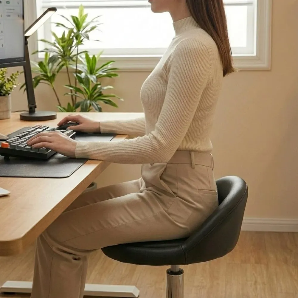 Tabouret de Bureau Pivotant à Roulettes - Hauteur Réglable avec Dossier Bas Bureau Cosy