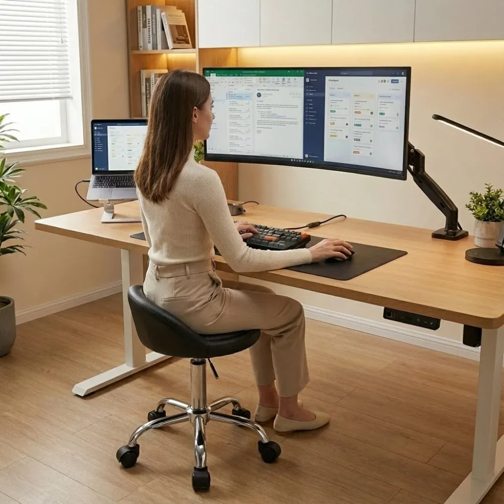 Tabouret de Bureau Pivotant à Roulettes - Hauteur Réglable avec Dossier Bas Bureau Cosy