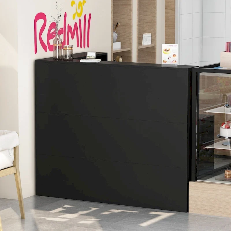 Bureau d'accueil en bois en forme de L
