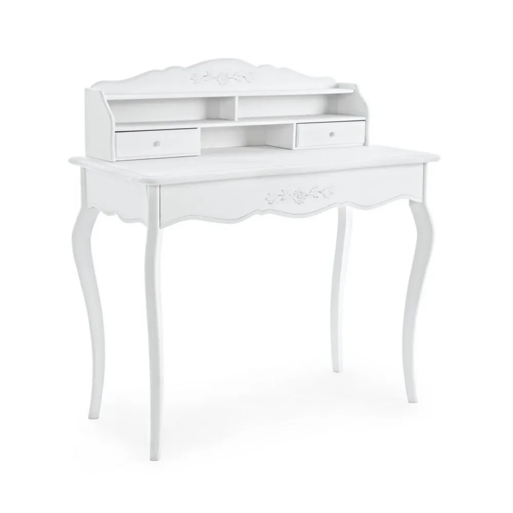 Bureau "Daisy" blanc, à 2 tiroirs, structure en bois, style vintage, 100 x 45 x 103 cm
