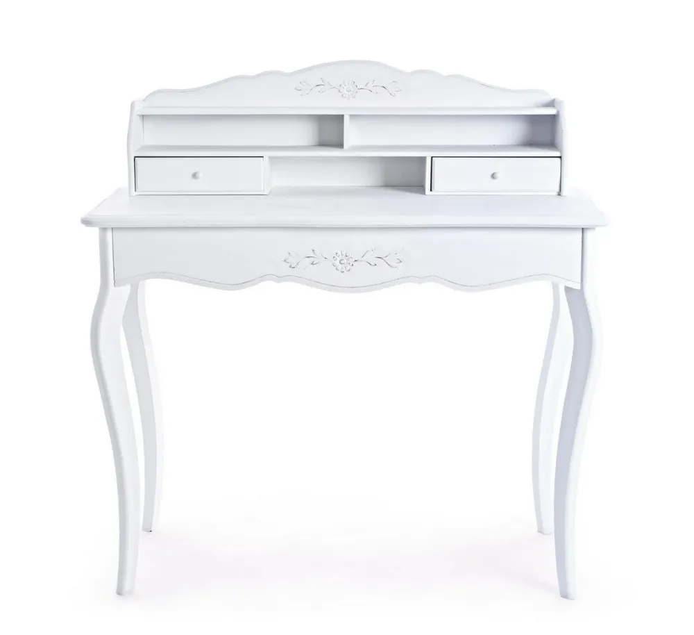 Bureau "Daisy" blanc, à 2 tiroirs, structure en bois, style vintage, 100 x 45 x 103 cm