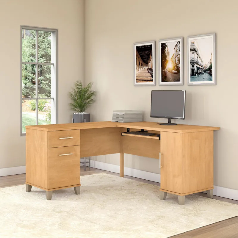 Bureau d'angle en L 60W Bush Furniture Somerset avec tiroirs et rangement
