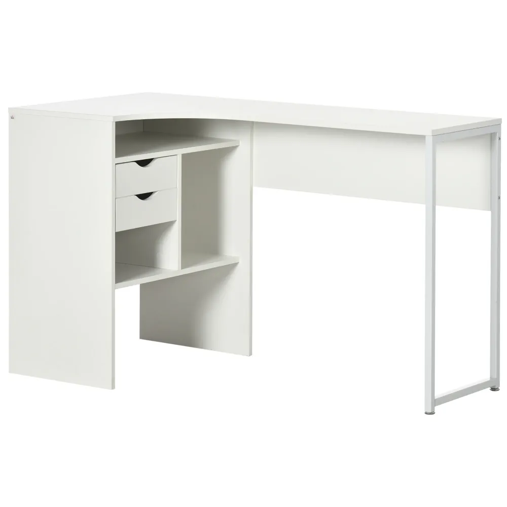 Bureau d'angle avec 2 tiroirs, 120 x 60 cm, bureau en L avec 3 compartiments ouverts, table informatique pour étudier, tra...