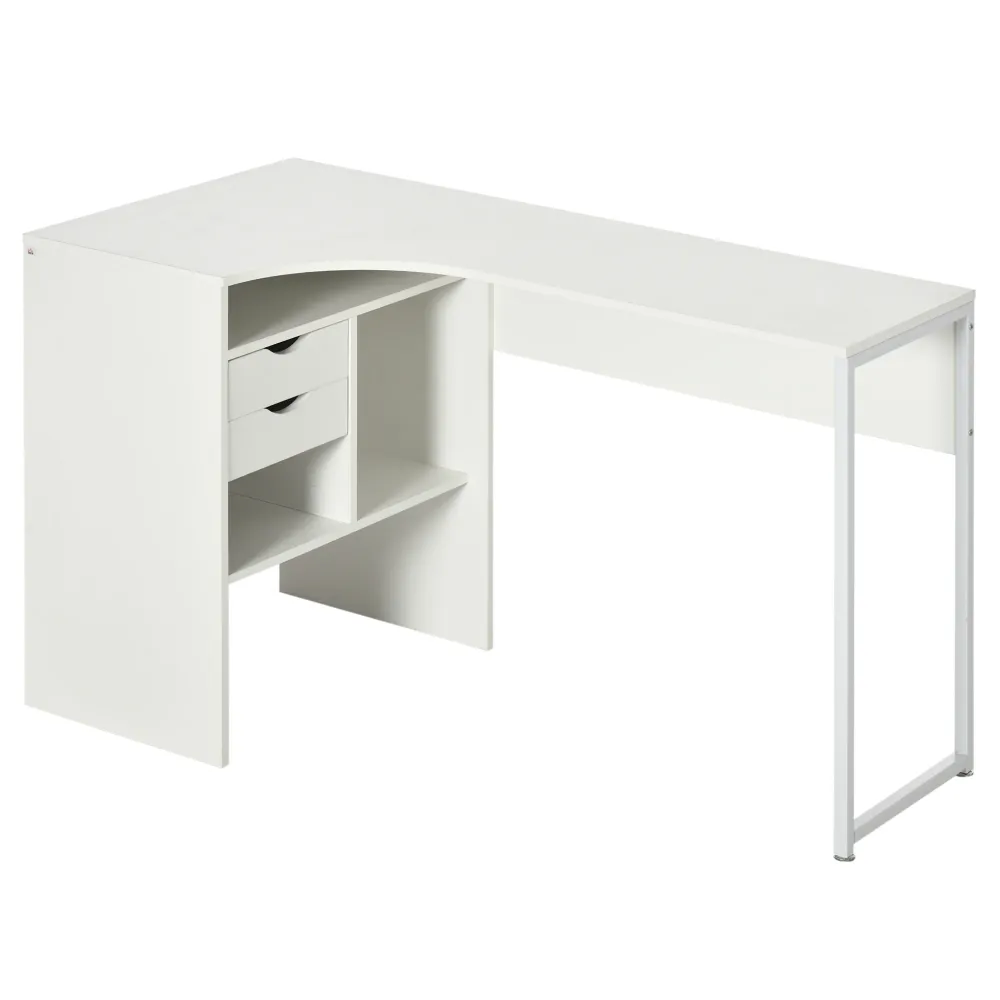 Bureau d'angle avec 2 tiroirs, 120 x 60 cm, bureau en L avec 3 compartiments ouverts, table informatique pour étudier, tra...